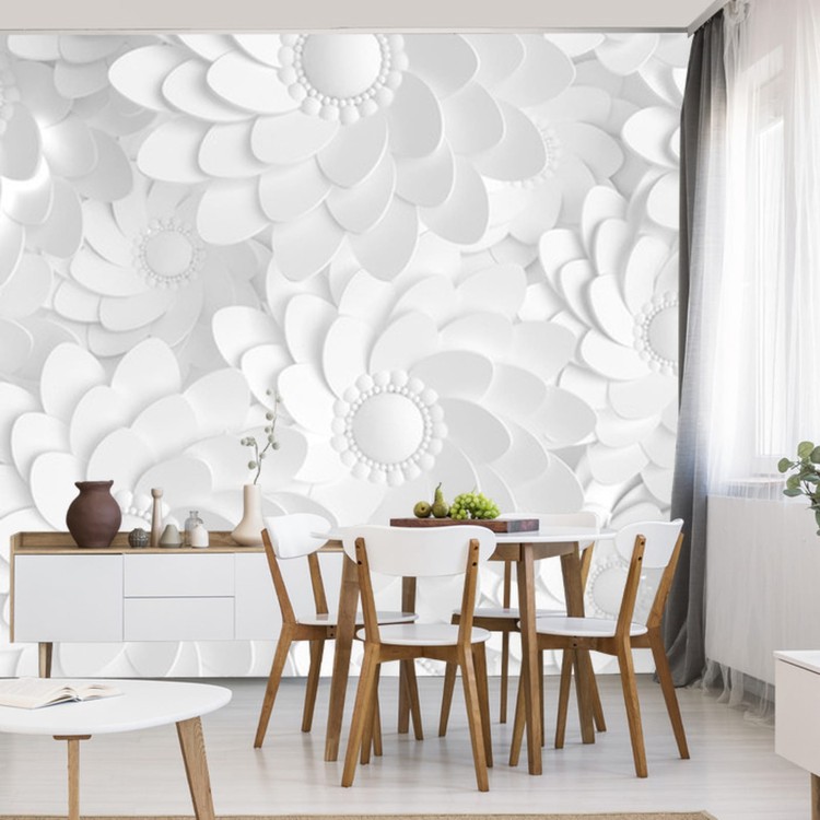 Fototapeta Beautiful, Elegant Paper Flower In The Style Of Hand-Made On A White Wall. 3D
