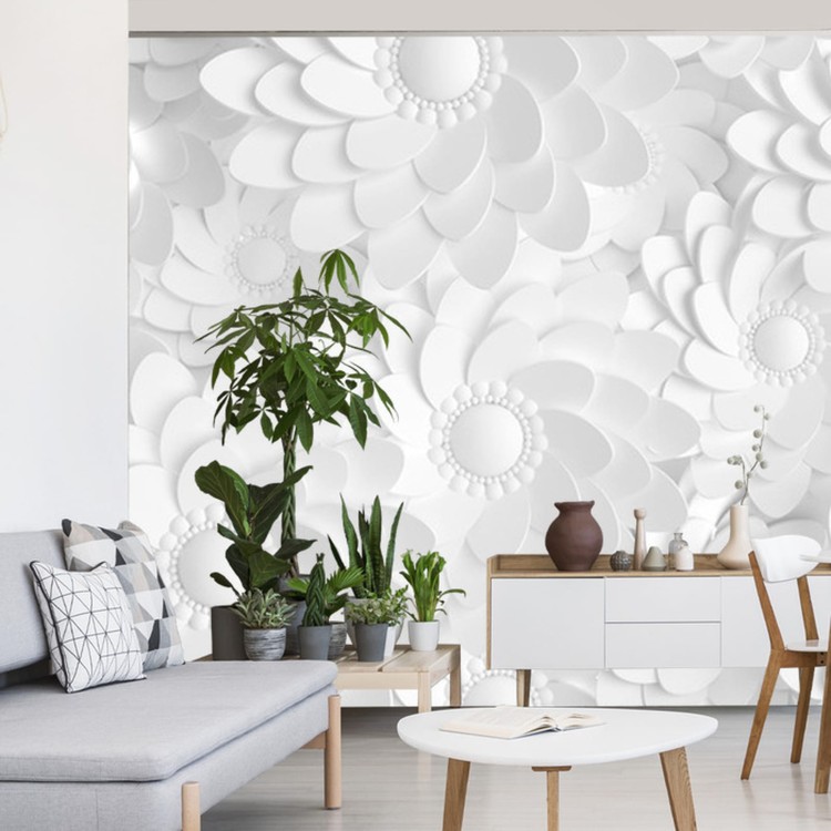 Fototapeta Beautiful, Elegant Paper Flower In The Style Of Hand-Made On A White Wall. 3D