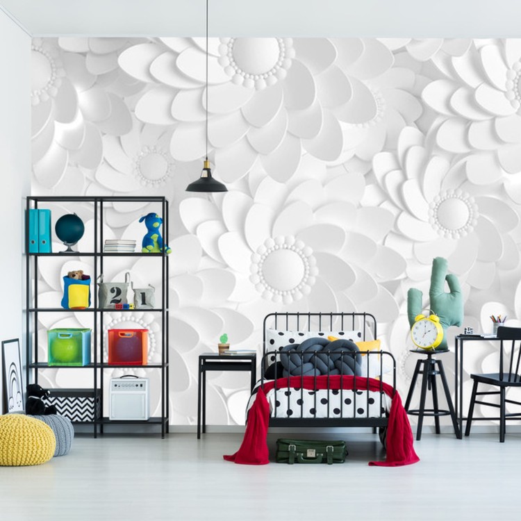 Fototapeta Beautiful, Elegant Paper Flower In The Style Of Hand-Made On A White Wall. 3D