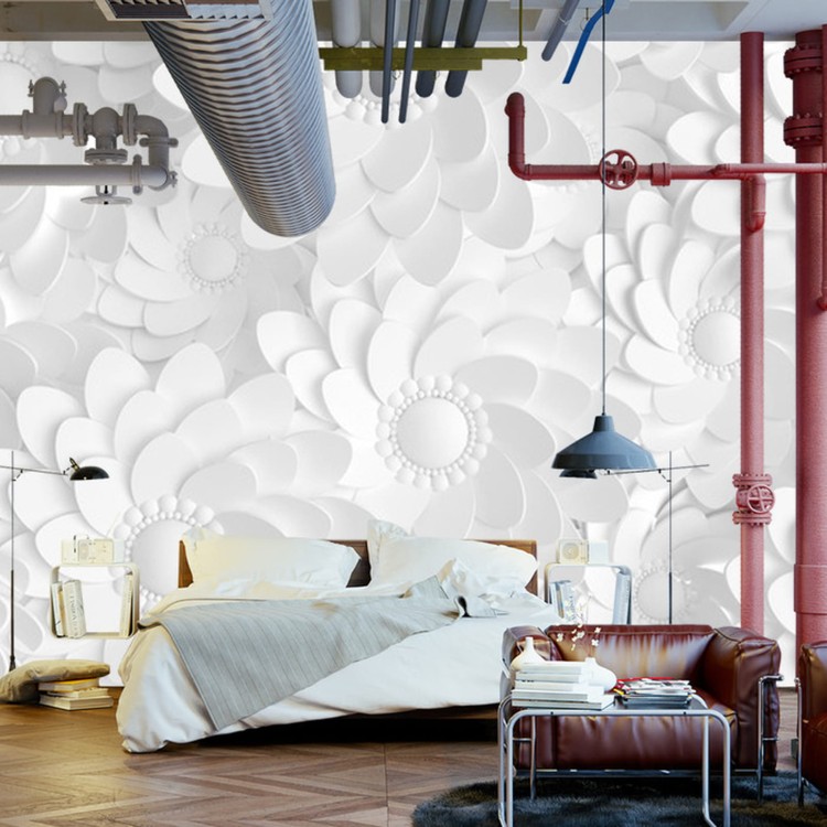 Fototapeta Beautiful, Elegant Paper Flower In The Style Of Hand-Made On A White Wall. 3D