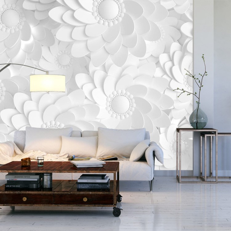 Fototapeta Beautiful, Elegant Paper Flower In The Style Of Hand-Made On A White Wall. 3D