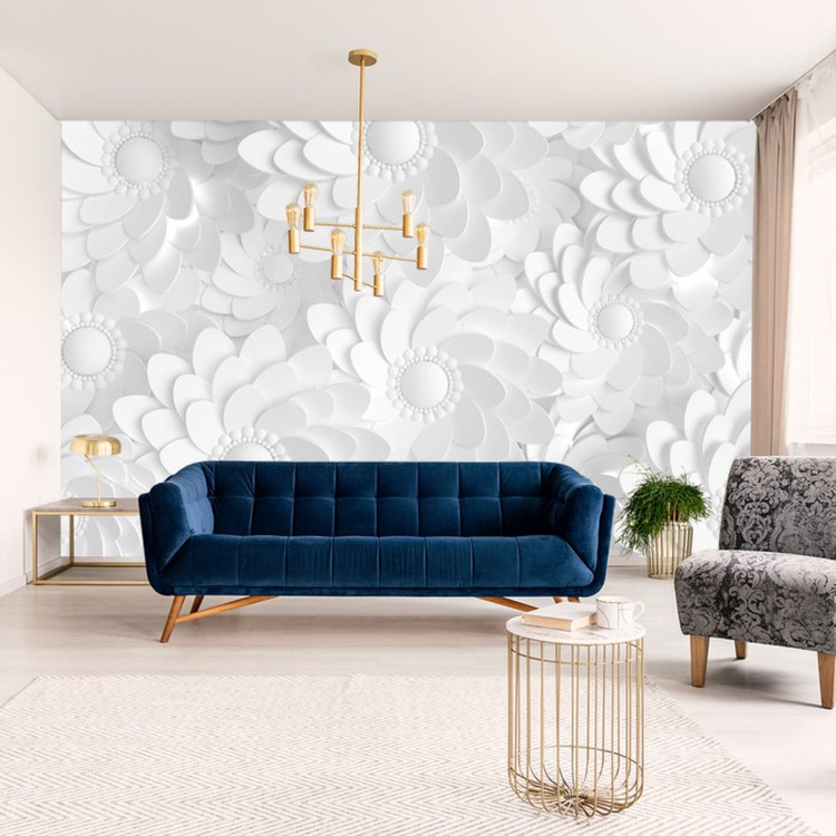 Fototapeta Beautiful, Elegant Paper Flower In The Style Of Hand-Made On A White Wall. 3D