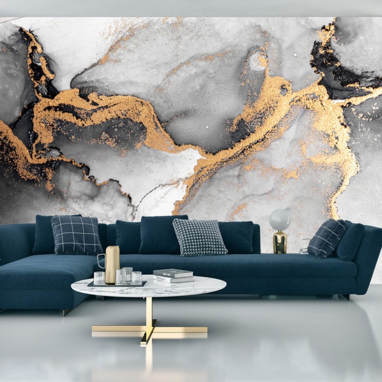 Fototapeta Black Gold Abstract Background Of Marble Liquid Ink Art Painting On Paper