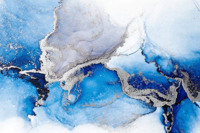 Fototapeta Blue Silver Abstract Background Of Marble Liquid Ink Art Painting On Paper
