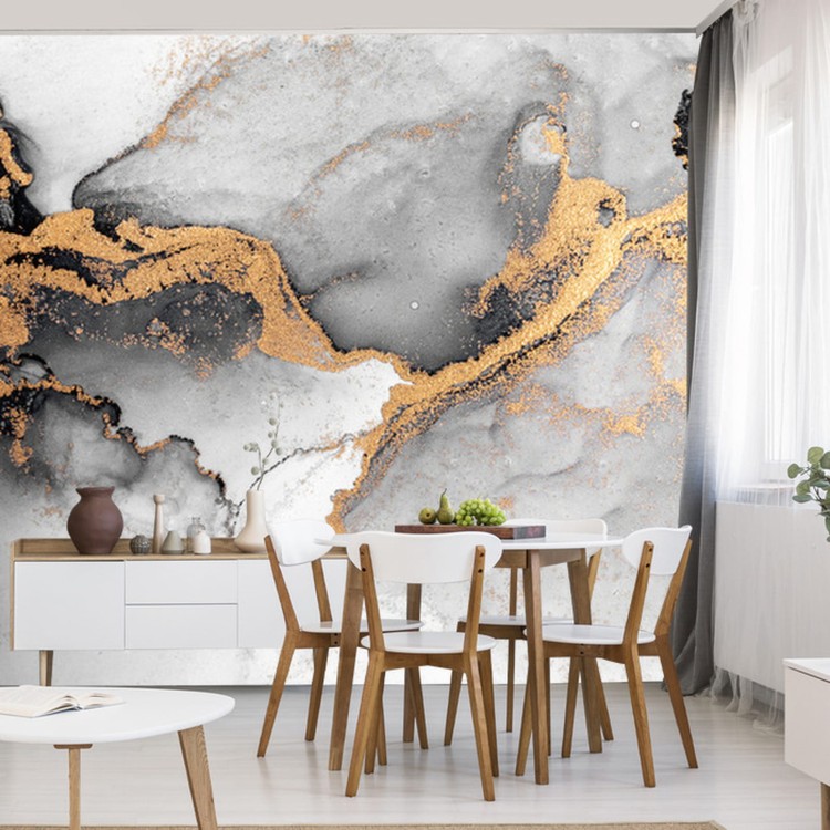 Fototapeta Black Gold Abstract Background Of Marble Liquid Ink Art Painting On Paper