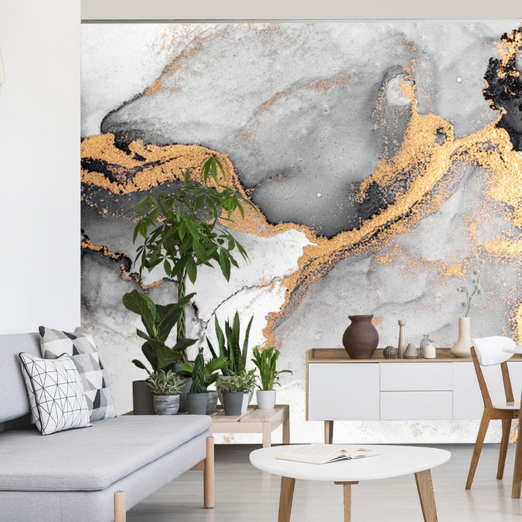 Fototapeta Black Gold Abstract Background Of Marble Liquid Ink Art Painting On Paper