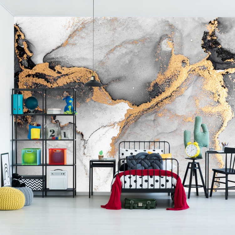 Fototapeta Black Gold Abstract Background Of Marble Liquid Ink Art Painting On Paper