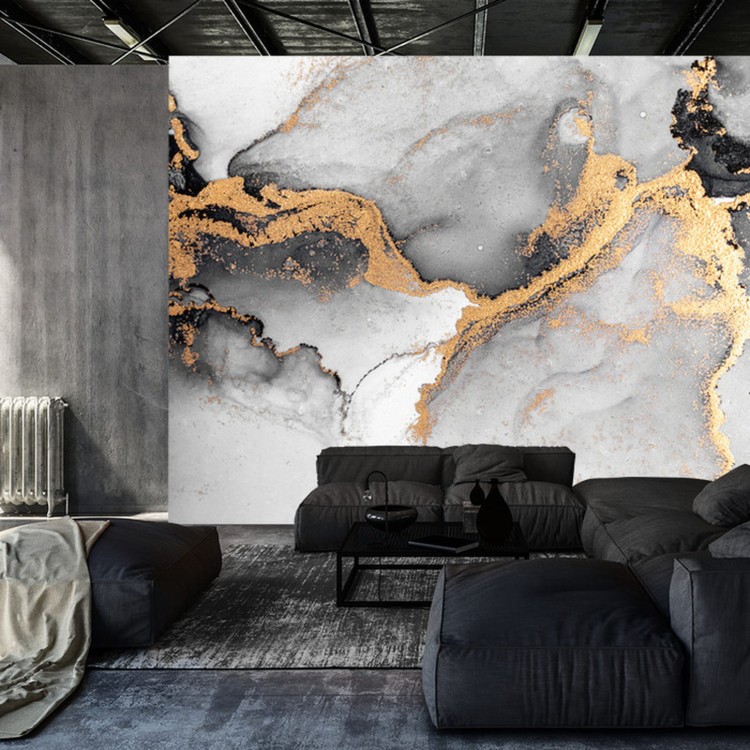 Fototapeta Black Gold Abstract Background Of Marble Liquid Ink Art Painting On Paper