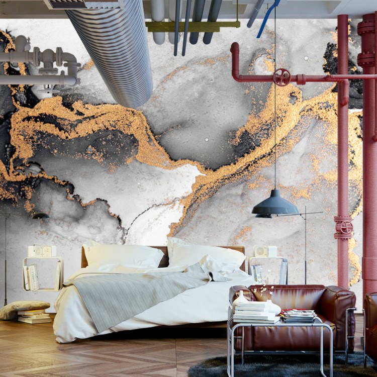 Fototapeta Black Gold Abstract Background Of Marble Liquid Ink Art Painting On Paper