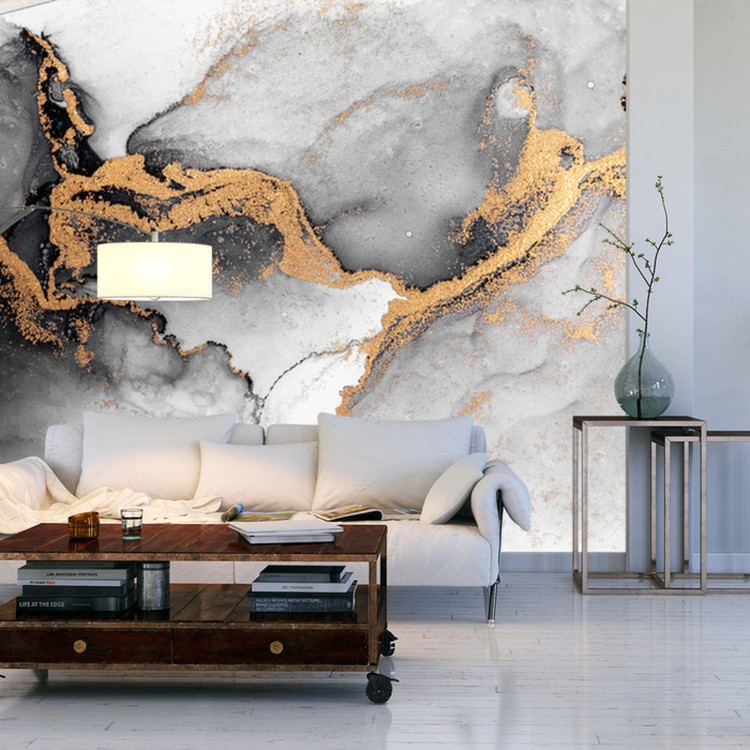 Fototapeta Black Gold Abstract Background Of Marble Liquid Ink Art Painting On Paper