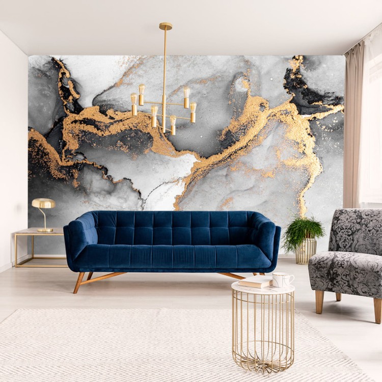 Fototapeta Black Gold Abstract Background Of Marble Liquid Ink Art Painting On Paper