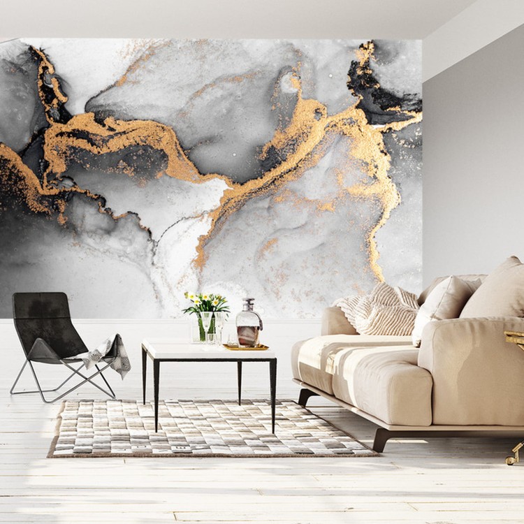 Fototapeta Black Gold Abstract Background Of Marble Liquid Ink Art Painting On Paper