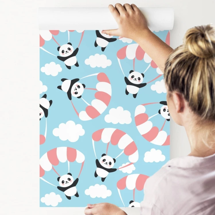 Tapeta Dla Dzieci - Latająca Panda Wśród Chmur