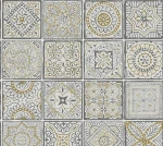 Tapeta 38921-2 Terra AS Creation Kwiatowa tapeta flizelinowa z kafelkami i efektem mozaiki - złoto, biel, czerń