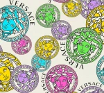 Tapeta 38610-1 Versace 5 AS Creation Tapeta VERSACE Motyw kolorowego logo meduzy z motywem meandra - wielokolorowa, kremowa