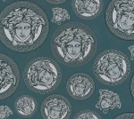 Tapeta 38611-1 Versace 5 AS Creation Tapeta VERSACE Koralowy wzór logo meduzy — niebieska, metaliczna