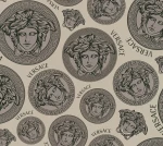 Tapeta 38611-2 Versace 5 AS Creation Tapeta VERSACE z logo meduzy — beż, szarość, czerń