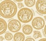 Tapeta 38611-5 Versace 5 AS Creation Tapeta VERSACE Złote okrągłe logo meduzy - kremowa