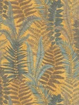 Tapeta 39347-2 A.S. Creation Famous Garden tapeta w stylu kwiatowym z liśćmi paproci, lekko teksturowana, matowa – żółty, niebieski, brązowy