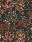 Tapeta 39349-5 A.S. Creation Famous Garden tapeta flizelinowa kwiatowa z liśćmi w stylu retro, lekko strukturalna, matowa – czarna, kolorowa, benzyna