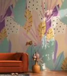 Tapeta mural panel 78208-2 A.S. Creation Anna D'Andrea tapeta na flizelinie „pastel tropics” 159 cm szerokości x 280 cm wysokości - motyw liści tropikalnych w delikatnych pastelowych odcieniach, gładka powierzchnia - kolorowa