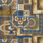 Tapeta 37048-1 Versace 4 AS Creation ornament płytki z barokowymi złotymi detalami — złoto, błękit, biel