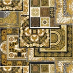 Tapeta 37048-3 Versace 4 AS Creation ornament płytki z barokowymi złotymi detalami — złoto, srebro, czerń