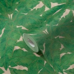 Tapeta 36927-3 Metroplitan Stories AS Creation motyw liść dżungli w stylu vintage ze złotym konturem - zieleń, złoto, beż