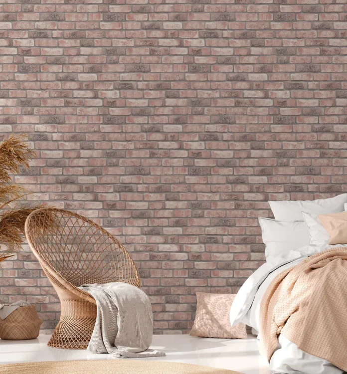 Tapete mit Ziegelsteinmotiv – Grau, Beige.webp