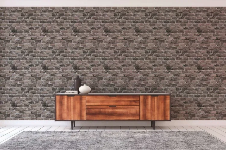 Ziegelsteinmauer Vliestapete – Grau, Braun, Beige.webp