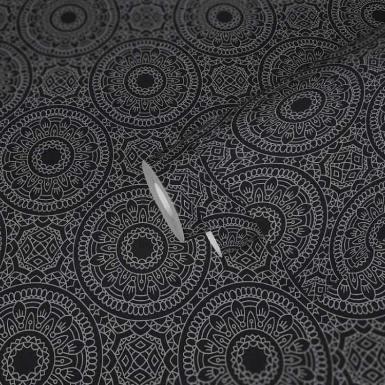 Grafik-Tapete mit Kreis-Muster glänzend glatt – Schwarz, Silber_0002.webp