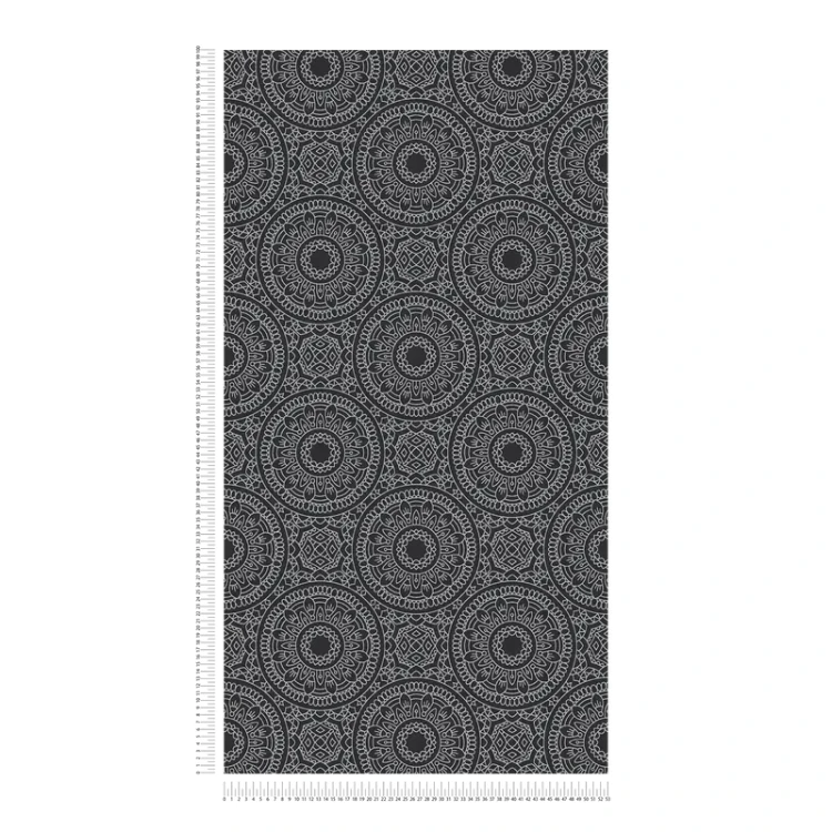 Grafik-Tapete mit Kreis-Muster glänzend glatt – Schwarz, Silber_0003.webp
