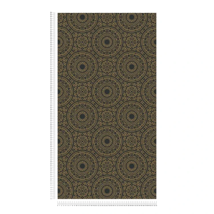 Grafik-Tapete mit glänzendem Kreis-Muster glatt – Schwarz, Gold_0003.webp