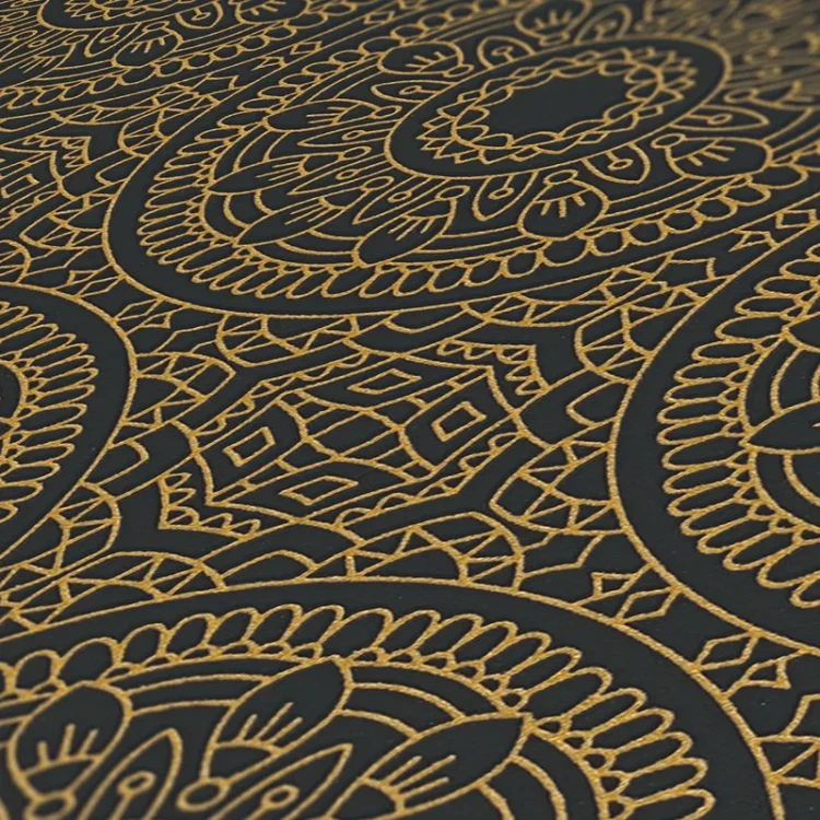Grafik-Tapete mit glänzendem Kreis-Muster glatt – Schwarz, Gold_0004.webp