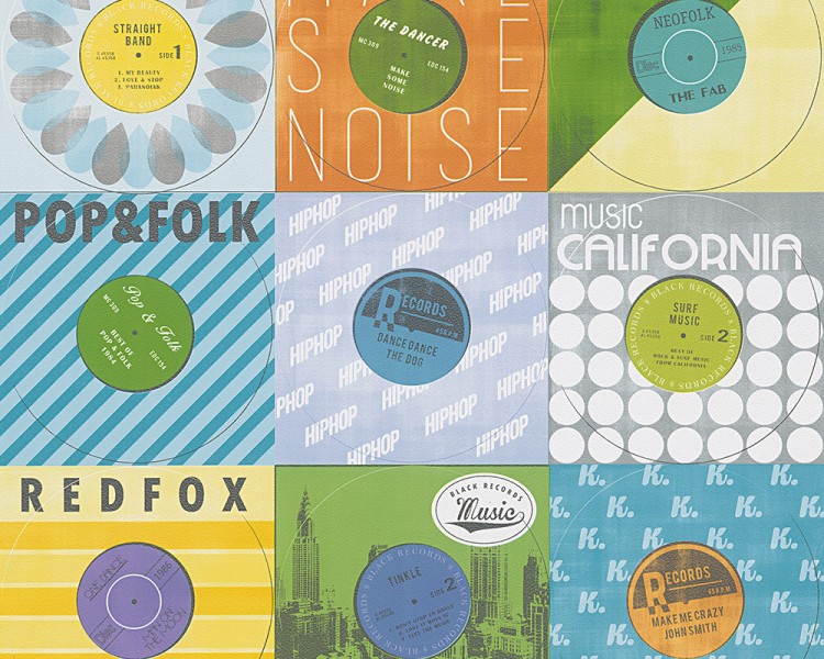 tapeta papierowa płyty winylowe pomarańczowe żółte napisy hip hop 305962.jpg