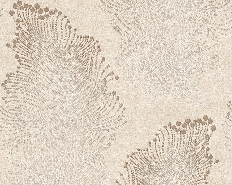 tapeta z kolekcji Bohemian Burlesque A.S. Creation 96045-5, złote pióra na beżowym tle.