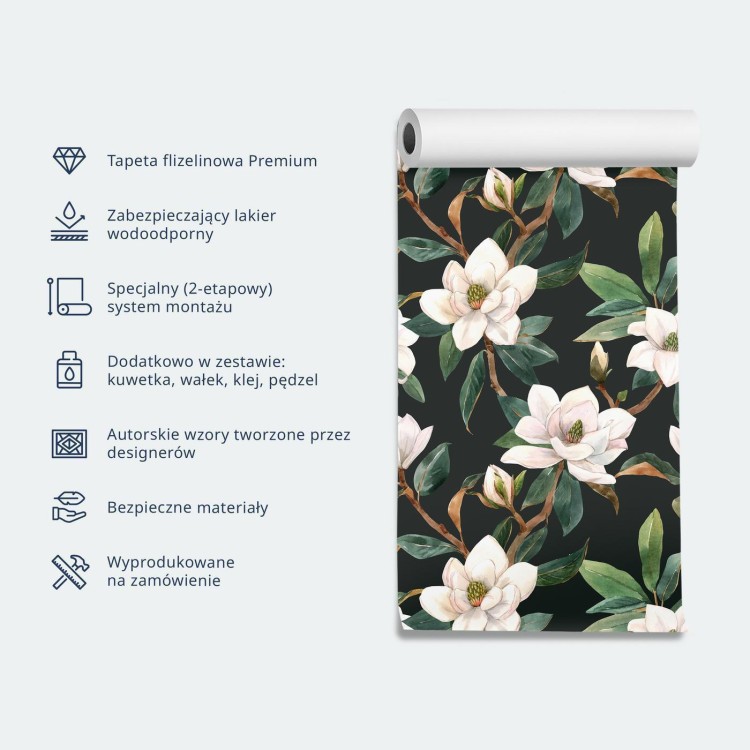 Tapeta - Beżowe kwiaty i motyle na białym tle