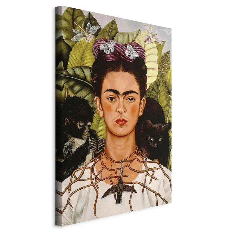 Obraz - Frida Kahlo – Autoportret z naszyjnikiem z cierni i kolibrem