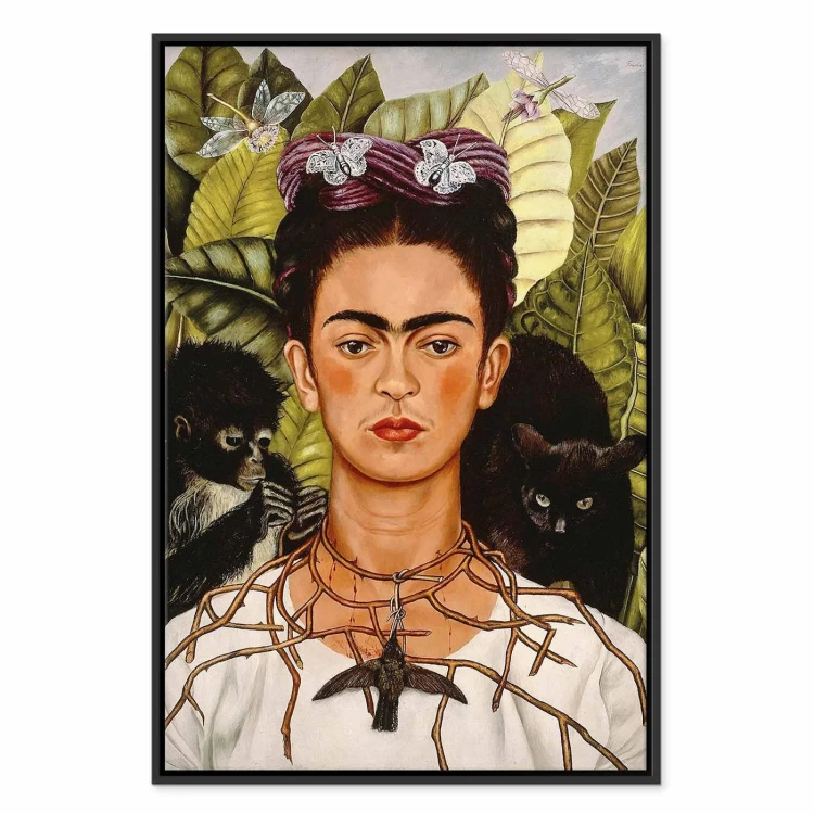 Obraz - Frida Kahlo – Autoportret z naszyjnikiem z cierni i kolibrem