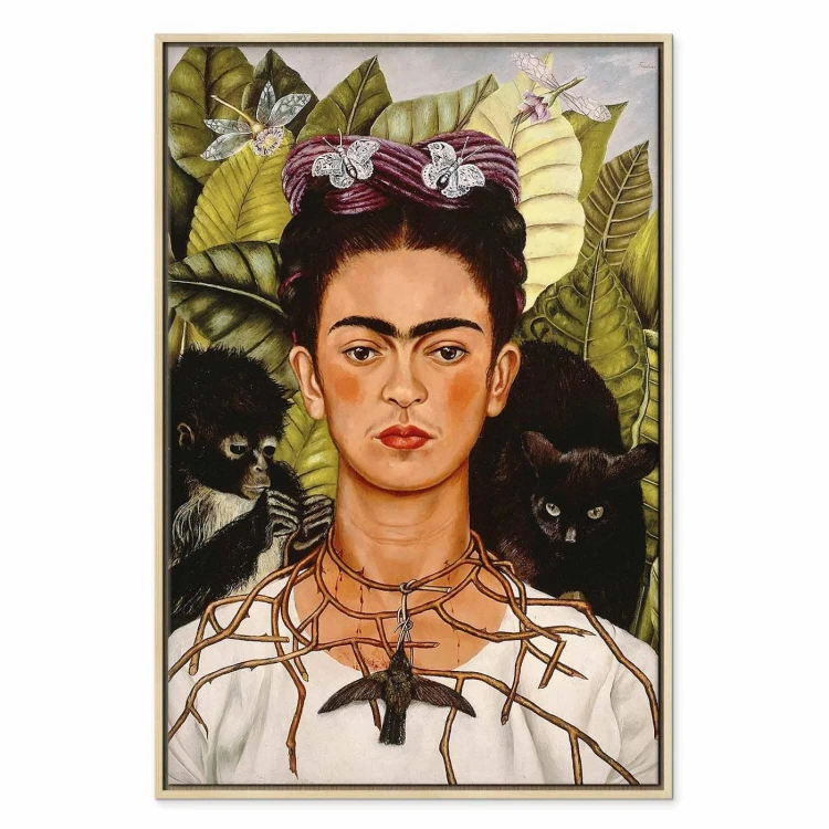 Obraz - Frida Kahlo – Autoportret z naszyjnikiem z cierni i kolibrem