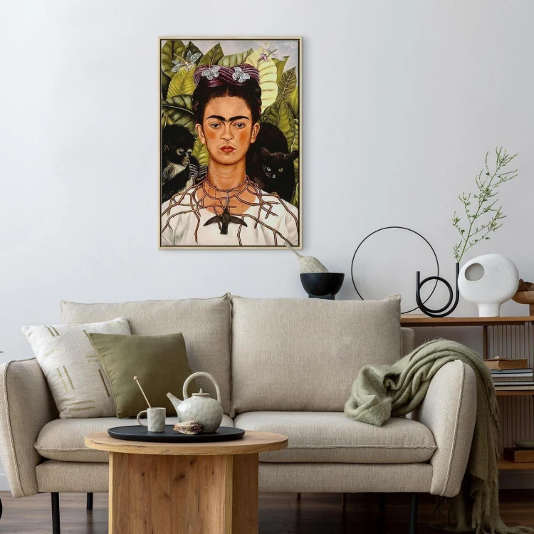 Obraz - Frida Kahlo – Autoportret z naszyjnikiem z cierni i kolibrem