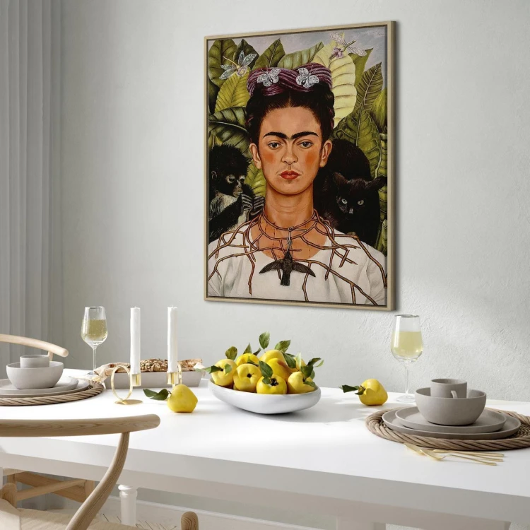 Obraz - Frida Kahlo – Autoportret z naszyjnikiem z cierni i kolibrem