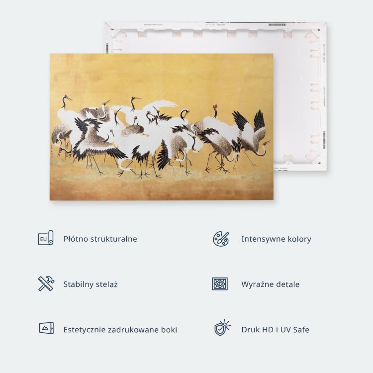 Obraz XXL - Czaple i kwiat wiśni - ilustracja w orientalnym stylu przedstawiająca ptaki