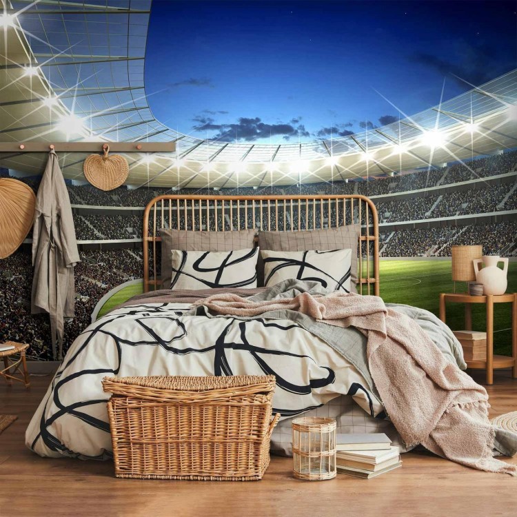 Fototapeta - Boisko piłarskie - oświetlony stadion z przepełnionymi trybunami