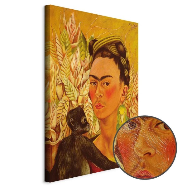 Obraz - Frida Kahlo – Autoportret z małpą i papugą