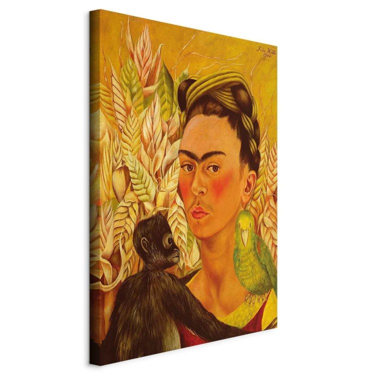 Obraz - Frida Kahlo – Autoportret z małpą i papugą