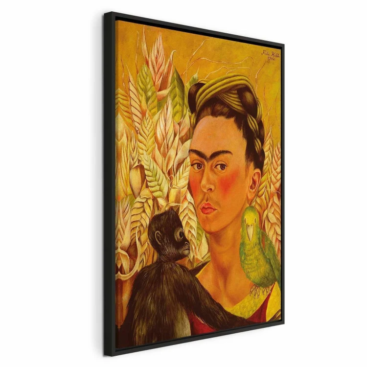 Obraz - Frida Kahlo – Autoportret z małpą i papugą