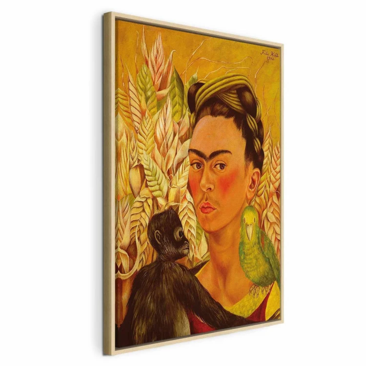 Obraz - Frida Kahlo – Autoportret z małpą i papugą