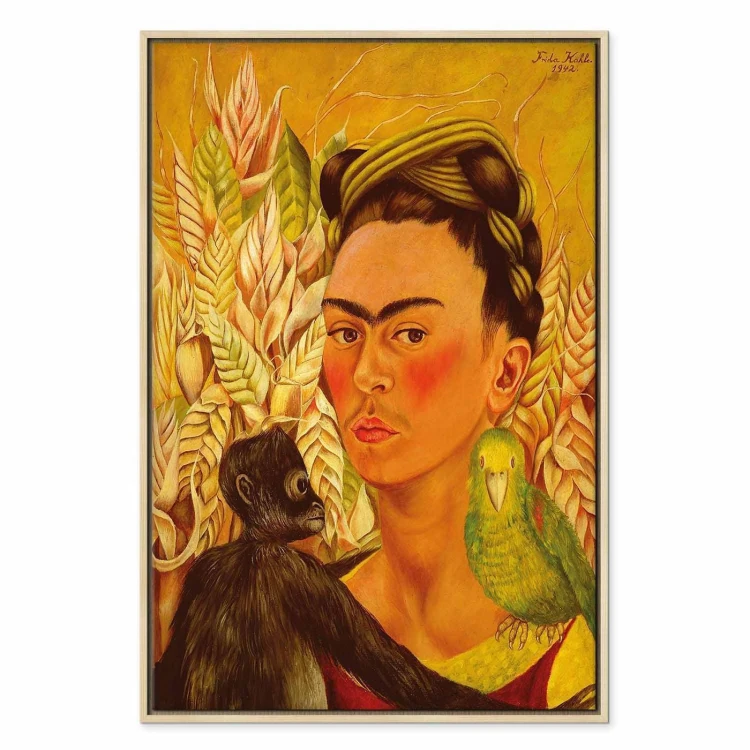 Obraz - Frida Kahlo – Autoportret z małpą i papugą