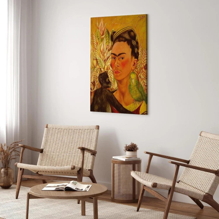 Obraz - Frida Kahlo – Autoportret z małpą i papugą